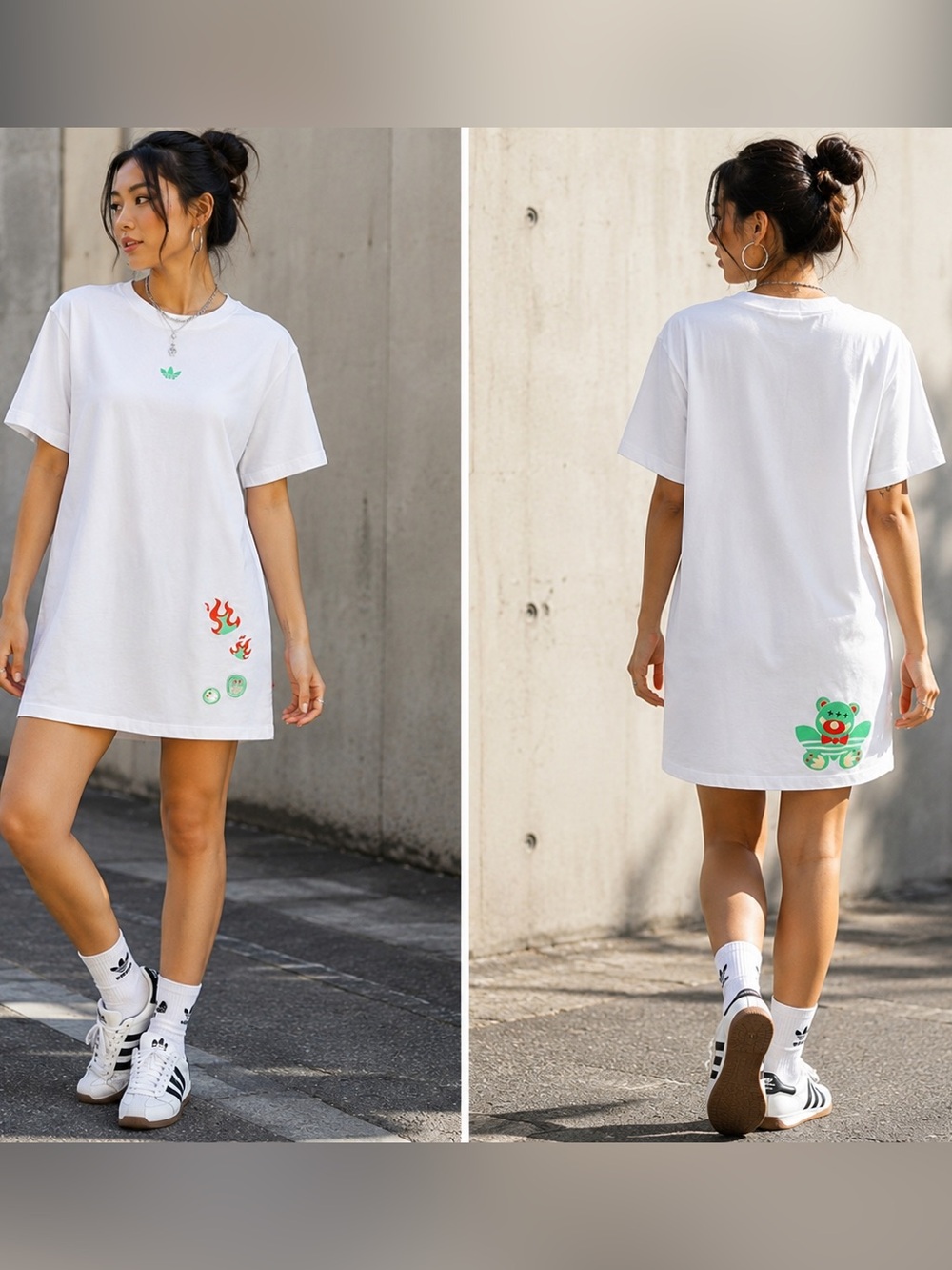 Adidas Japanese Chili GFX White Graphic T-Shirt Streetwear‎ Oversized Tee Dress